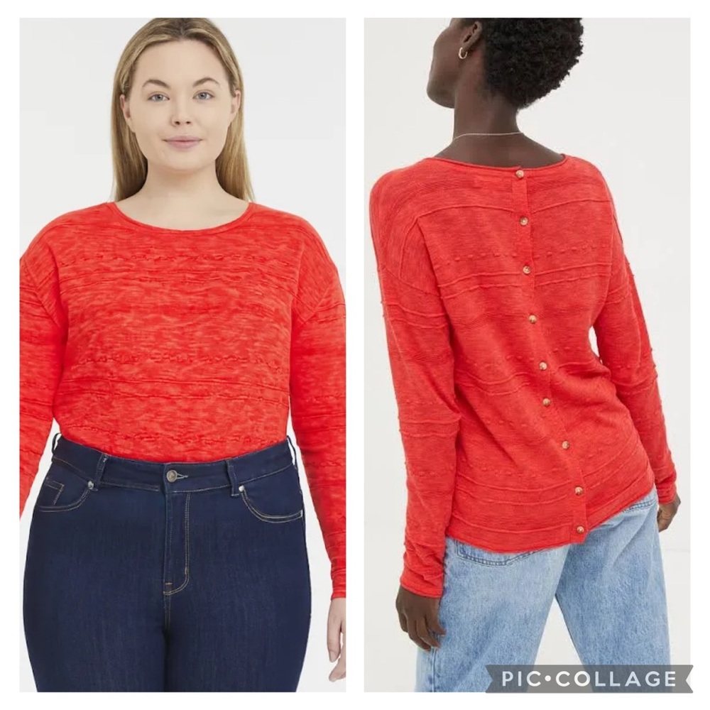 NWT Fat Face Isabelle Red Cotton Linen Button Back Jumper Sweater Women’s Sz 6